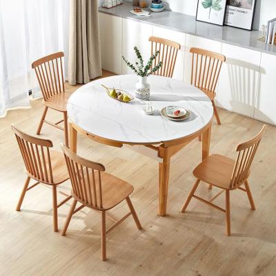 China Slate Solid Wood Round Extendable Dining Table For 6 Pcs Chairs for sale