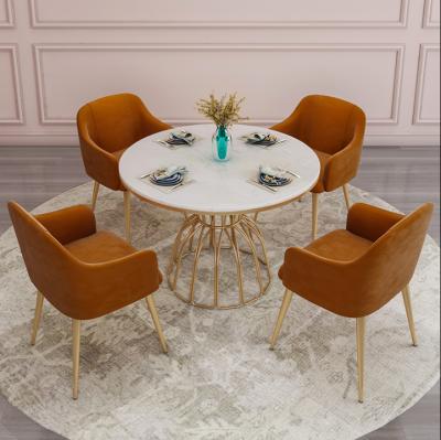 China Extendable Marble Top Dining Table Set Simple Gold Legs Coffee Marble Dining Table Set for sale