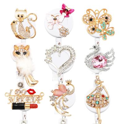 China Nurse ID Badges Holder Rhinestone Jewelry Badge Holder Alligator Clip Bling Retractable Clips Mix Style Rhinestone Badge Reel for sale