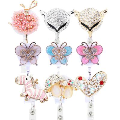 China Retractable Rhinestone Jewelry Badge Holder Nurse ID Badges Holder Alligator Clip Jewelry Clips Mix Style Rhinestone ID Card Holder for sale