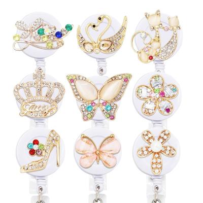 China Retractable Rhinestone Jewelry Badge Holder Nurse ID Badges Holder Alligator Clip Jewelry Clips Mix Style ID Badge Holder Crystal Rhinestone ID Badge Charms for sale