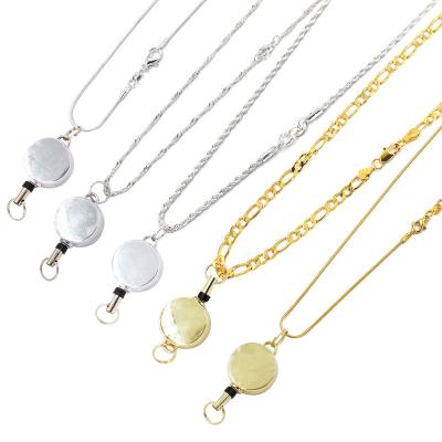 China Metal Necklace Lanyards Shape Gold Silver Lanyard With Retractable Badge Necklace Lanyards For Women Girl Hanging Card Holder for sale