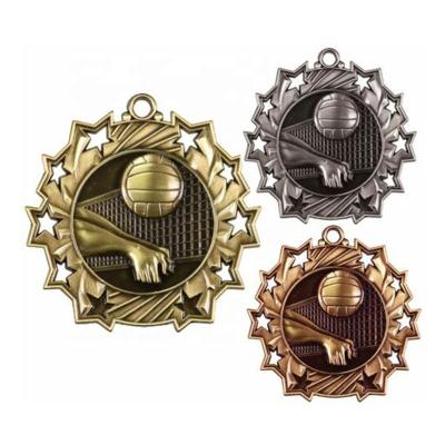 China Custom Western Style Volleyball Team Ten Star Medal Engraved Spike Medallion Souvenir Gift Award Trophy Plaque Gift Award For Teens for sale