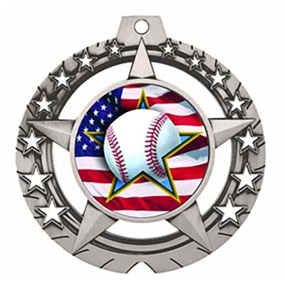 China Sports And Games Custom Five-pointed Hollow Star 3D Round Shaped With Ribbon Baseball Sports Game Theme Medals And Trophies For Kids Teens Gift for sale