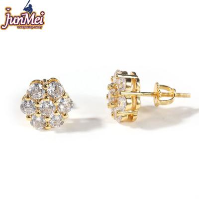 China JUNMEI Latest Trendy Fashion Design 7 Bling Luxury Delicate Diamonds Stud Earrings Unique 925 Silver Stud Earrings for sale