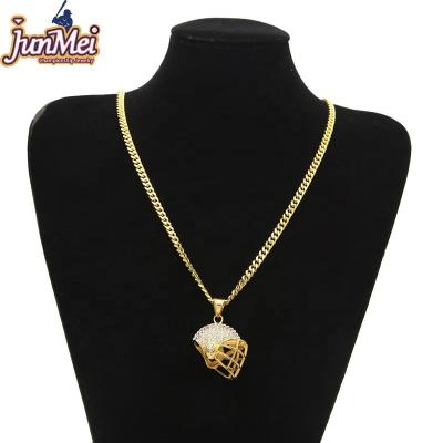 China Stainless Steel Diamond Baseball Helmet Gold Pendant JUNMEI Sports Jewelry Necklace Pendant for sale