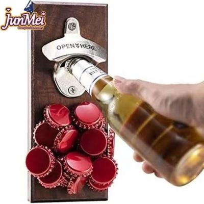 China Wholesale New Fashion JUNMEI Decoration Bar Tools Wooden Beer Bottle Opener Fridge Magnet Perk Si Bottle Opener For Gift for sale