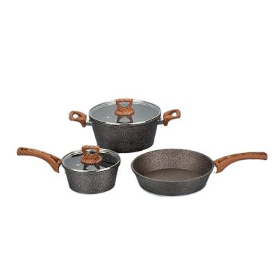 China Sustainable Aluminum Marble Stone Cookware Set 5pcs Coating Kitchen Casserole for sale