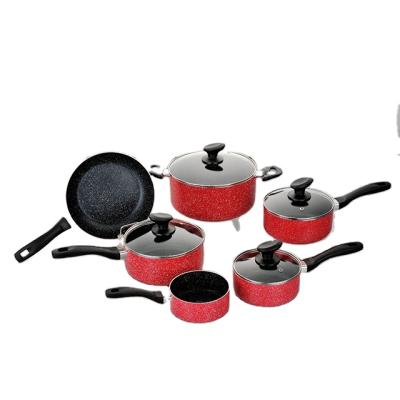 China Sustainable 10pcs Cookware Set Non Marble Stick Coating Aluminum Kitchen Pot for sale