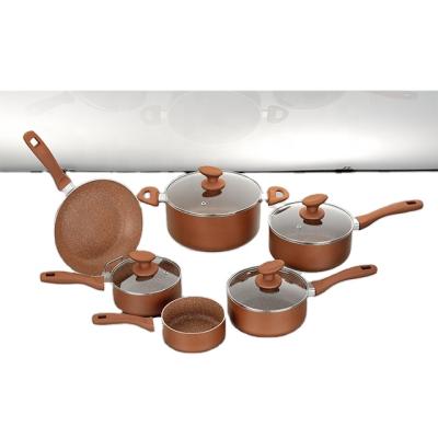 China 10pcs non sustainable aluminum copper stick ceramic cookware set for sale