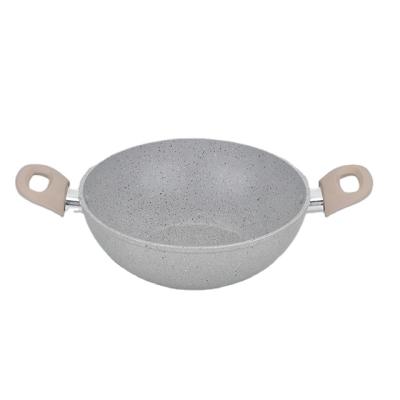 China Kitchen Aluminum Stick Non Stick Wok Pans Granite Induction Cooker Sustainable Forged Marble Coated Pot With Lid for sale