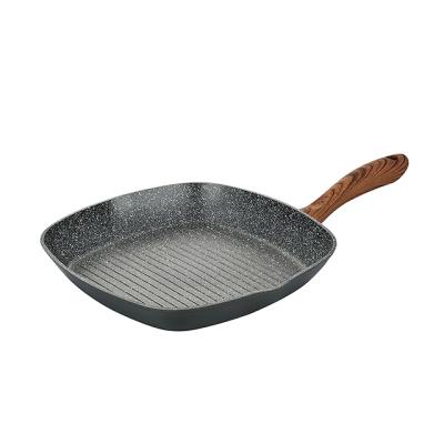 China Sustainable Kitchen Cooking Frying Pan Forged Square Griddle Pan With Marble Nonstick Coating for sale