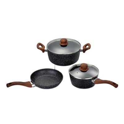 China Sustainable Forged Aluminum Cookware Induction Kitchen Granite Non Stick Cookware Marble Coating Set for sale