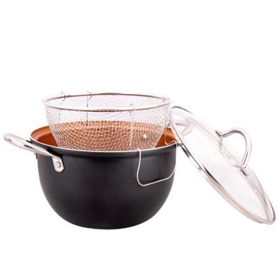 China Non Sustainable Pressed Aluminum Stick Casserole Fryer Pot With French Fries Soup Pot With Net Basket for sale