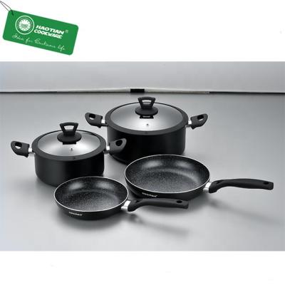 China 6 PCS SUSTAINABLE MARBLE COOKWARE SET NON-STICK POT WITH LID AND FRYING POT for sale