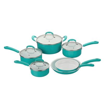 China Sustainable Pressed White Enamel Aluminum Effect Ceramic Coating Cookware Sets Induction Cooking for sale