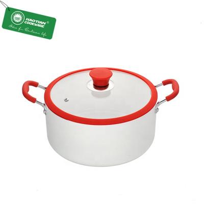 China Non Sustainable Aluminum Ceramic Stick Casserole With Silicone Rim Lid Stock Pot for sale