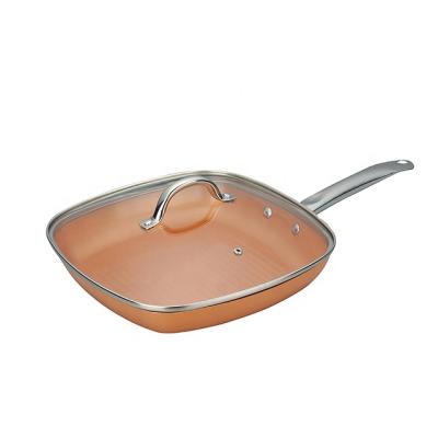 China CERAMIC NON-STICK GRILL SUSTAINABLE COATING COPPER COLOR WITH GLASS LID SIZE 24/28 cm for sale