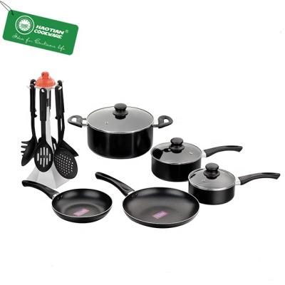 China Sustainable Product Eco - Friendly Aluminum Non Stick Cooking Pot Cookware Set With Nylon Shovel for sale