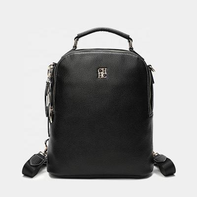 China Waterproof Fashionable Black Genuine Leather PU Backpack Women for sale