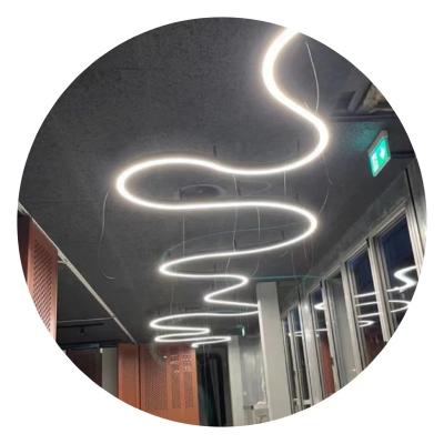 China Ring Lighting Indoor Pendant Modern Recessed Aluminum Customized Modern LED Curved Luxury Chandelier Ceiling Linear Light Dining Room for sale