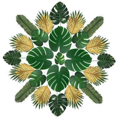 China Hot Sale Minimalist Greenery Monstera Artificial Tropical Palm Leaves For Hawaii Birthday Party Wedding Table Decoration for sale