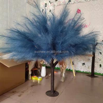 China Artificial Fake Fern Stem Wedding Beige Blue Silk Grass Tree Plant Decoration Tall Outside Wholesale Christmas Pampas Tree For Party for sale