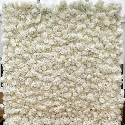 China Fashional Artificial Flowers Wedding Layout Decorative White Flower Decor 3d Artificial Flowers Silk Wrap Flower Wall Panel Backdrop for sale