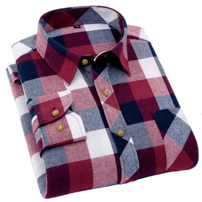 China Men's Anti-Shrink Cotton Casual Plus Size Plaid Shirt for sale