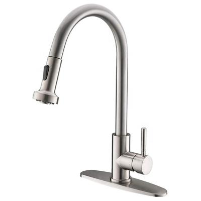 China Commercial High Sense Faucets Arc Stainless Steel Single Handle Pull Down Sprayer Brushed Nickel Kitchen Sink Faucet for sale