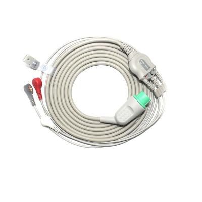 China Medical Examination 6.35mm Jack 3 Lead ECG Wire Portable Ecg Snap Electrode ECG Lead Cable for sale