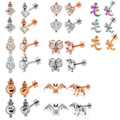 China Newest Stainless Steel CZ Three Round Group 16G Tragus Perforation Ball Flat Back Cartilage Group TRENDY Screw/Helix/Conch for sale