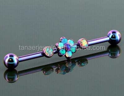 China Fashion Titanium Anodized Flower Opal Industrial Barbell for sale