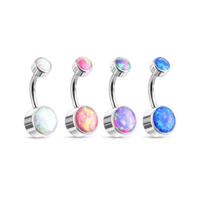 China FASHIONABLE Surgical Navel Ring Opal Internally Thread Fashion Jewelry 316L Stainless Steel Double Piercing Belly Button Ring Banana for sale