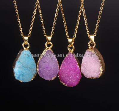 China Decorate 2016 New Fashion Stainless Steel Rock Crystal Druzy Necklace Druzy Drop Raw Necklace for sale