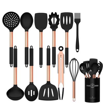 China Dongguan Worthbuy Viable Luxury Nonstick Soft Silicone Cooking Tools Rose Gold Handle Fancy Silicon Kitchen Utensil Sets for sale