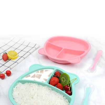 China Children's Bowl and Dish Suction Dish Set with Spoon Baby Bib Children Kids Food Tray Silicone Baby Plate for sale