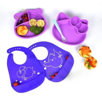 China BPA Free Foldable Baby Bib And Feeding Dishes Silicone Baby Training Tool Kit With Compartments for sale