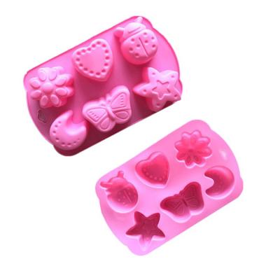 China Viable Silicone 6 Cavities Cake Baking Mold Moon Star Butterfly Shaped Handmade Soap Molds Baking Mold for sale