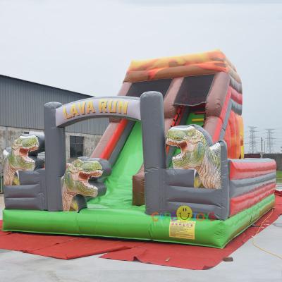 China Commercial Small Dino Park Playground Slide Cheap Inflatable Dinosaur Volcano Inflatable Slide For Kids for sale