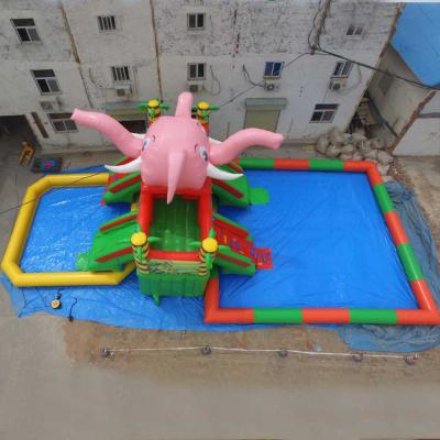 China Commercial Cheap Inflatable Elephant Slide With Big Water Splash Pool Water Park Inflatable Aqua Park for sale