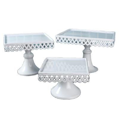 China Square One Tier Sturdy White Single Tier Three Serving Dish Sturdy Metal Cake Stand White Pack of 3 PCS for sale