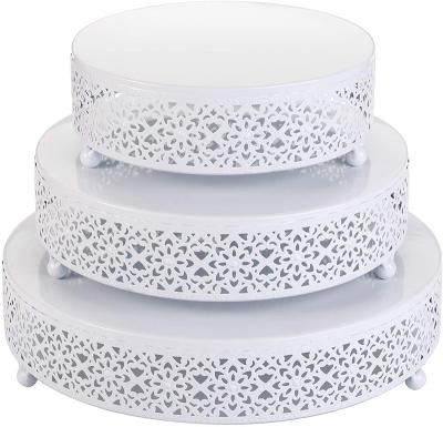 China Sturdy 3 Pcs Tall Round White Cake Stand Set Design Dessert Display Deep Dish For Wedding Party for sale