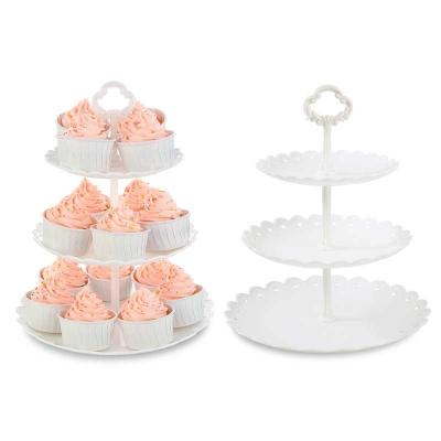 China White 3-Tier PP Cupcake Stands 2 Elegant Lightweight Large Set Plastic Serving Tray For Wedding Birthday Summer Baby Shower Graduation for sale