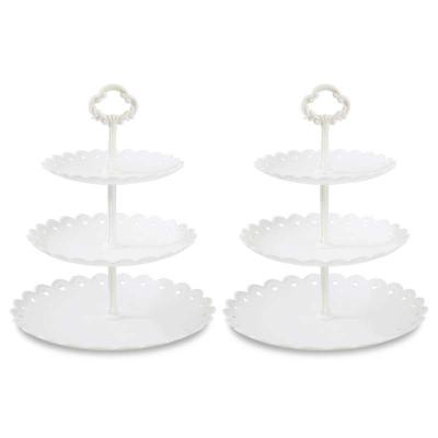 China Large 3-Tier Lightweight Cupcake 2 Pack Stands White Plastic Serving Tray For Wedding Birthday Summer Baby Shower Graduation for sale