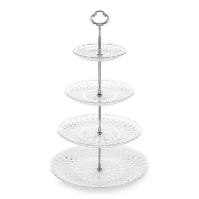 China 3/4 Tier Clear Cupcake Stand With Silver Metal Struts Crystal Clear PS Stable Serving Dish For Tea Party Wedding Party for sale