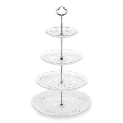 China 3/4 Tier Clear PS Clear And Silver Cupcake Stand Decorating Cake Stand With Plastic Plates Metal Struts Dessert Tower For Party for sale