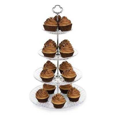 China 3/4 Tier Clear Cupcake Stand With Silver Metal Struts Crystal Clear PS Stable Serving Dish For Tea Party Wedding Party for sale