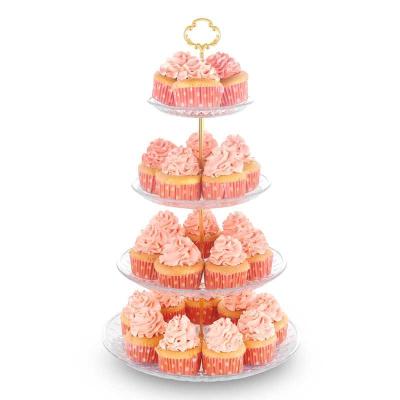 China Clear Gold 4 Tier Plastic Cupcake Stand Display Rack Cake Tools Dessrt Stand Cake Decorating Tools For Party Birthday Baby Shower for sale