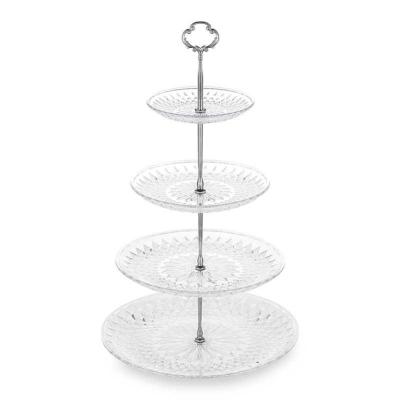 China 3/4 Tier Clear Clear Cupcake Stand With Silver Metal Struts Crystal Clear PS Stable Serving Dish For Tea Party Wedding Party for sale